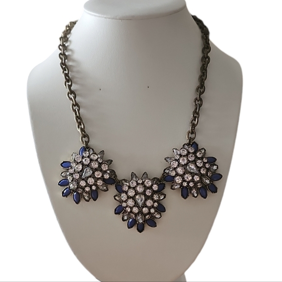 Vintage Loft Statement Necklace in Bronze Tone and Blue/Clear Crystals - Picture 5 of 5